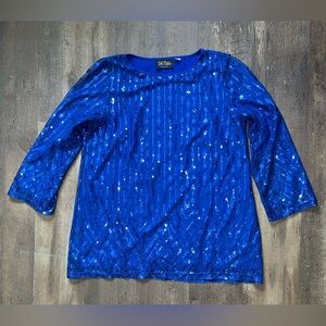 Bob Mackie Royal Blue Lined Sequin Embellished Blouse Size medium